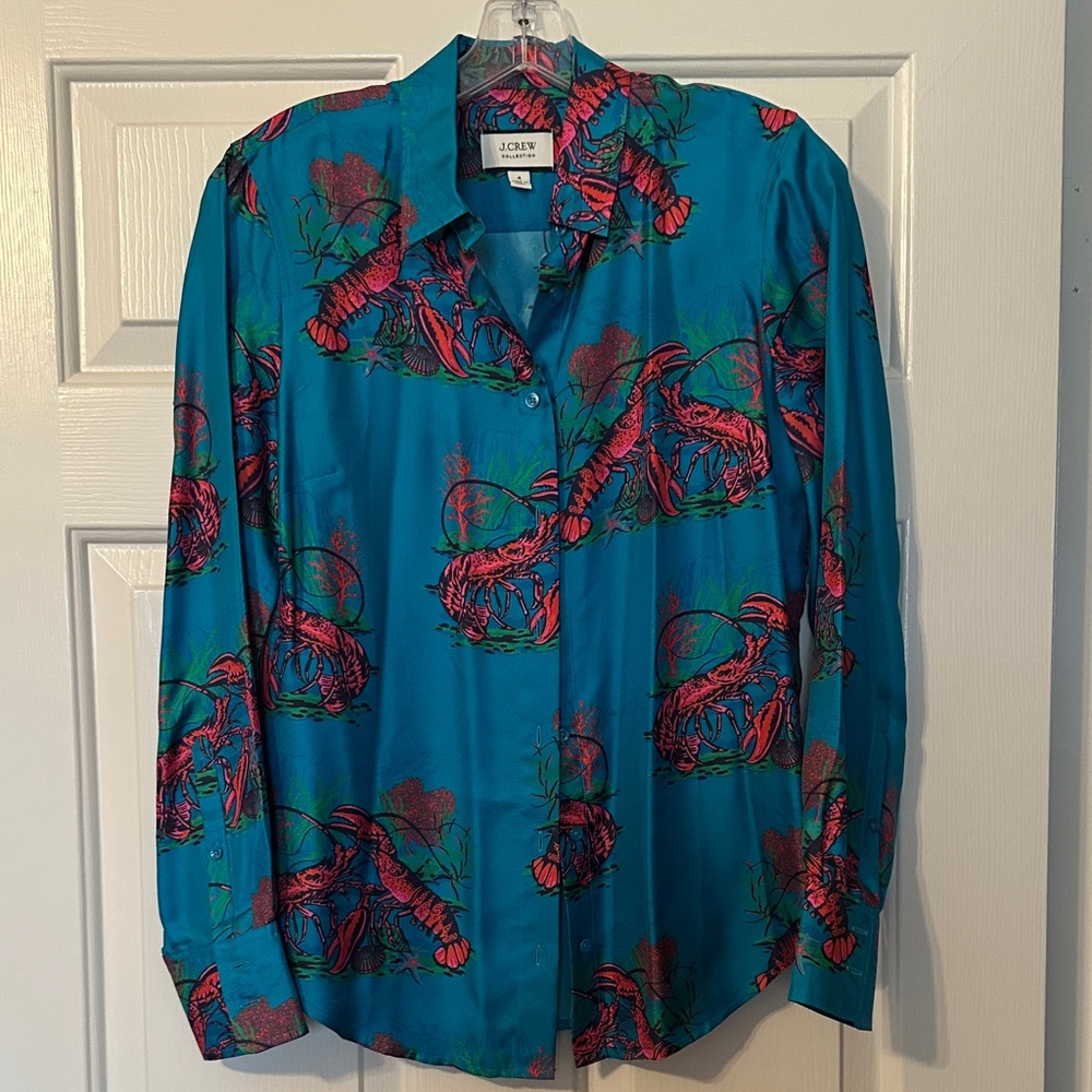 J. Crew Teal Shirt with Red Lobster Design